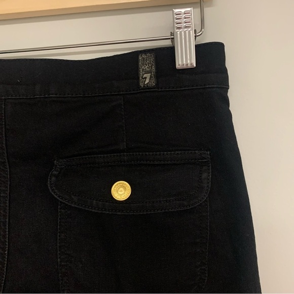 7 For All Mankind Flare Jeans Women's Size 27 Black Stretch  Low Waisted Zippers - Picture 9 of 11